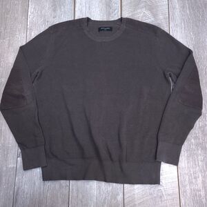 All Saints Mens Bram Crew Pullover Size Large Brown Thermal Sweater Waffle Knit